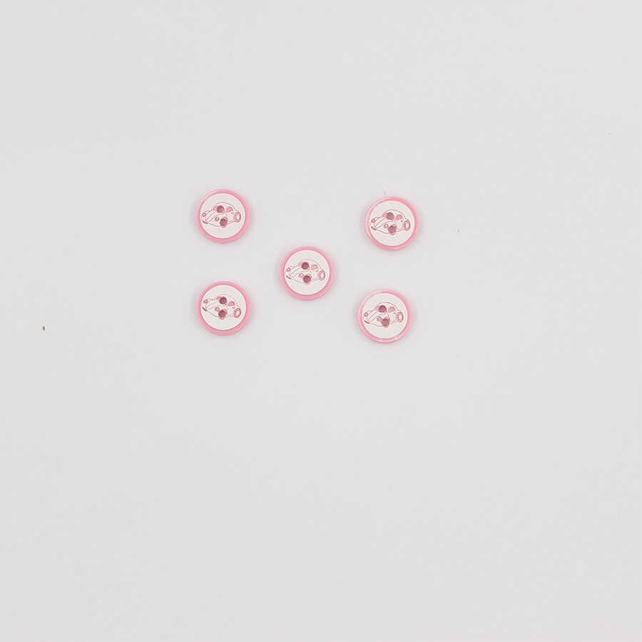 Araba Baskılı Bebe Düğme(5 Ad.)-PEMBE-No:2