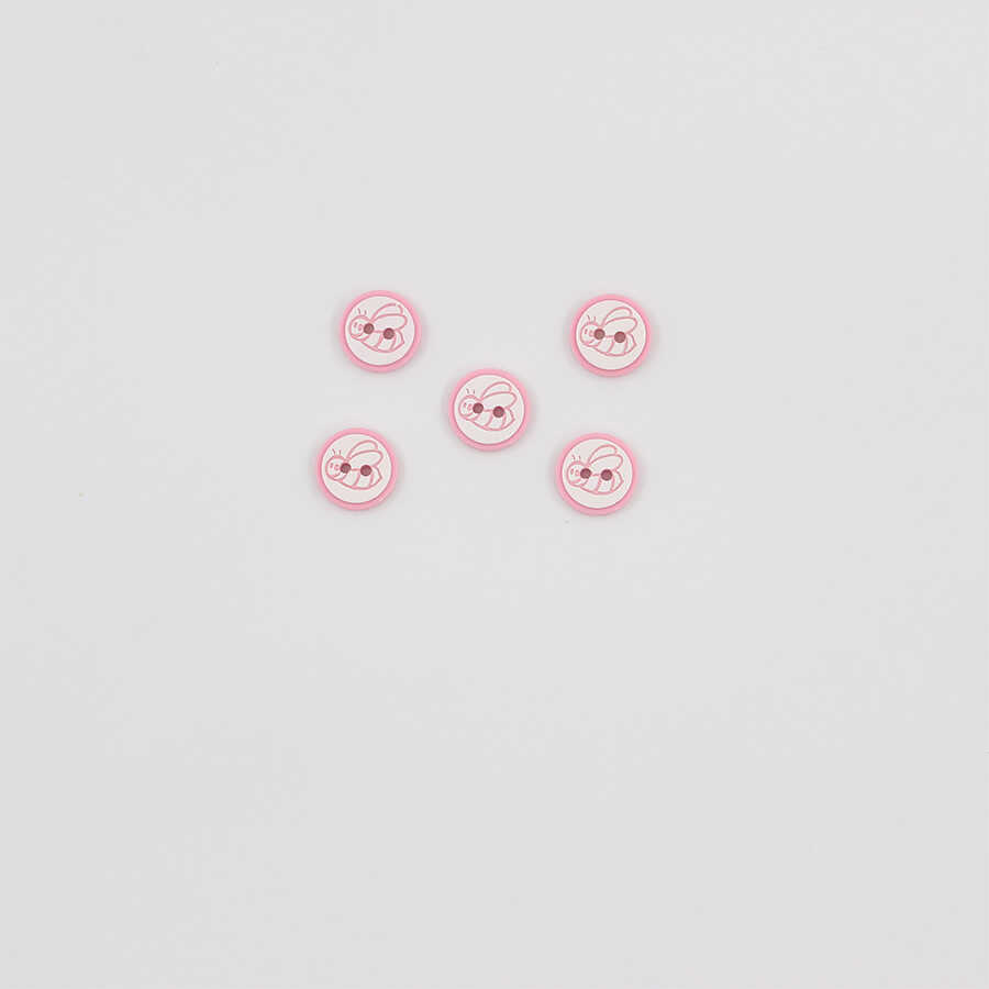 Arı Baskılı Bebe Düğme(5 Ad.)- PEMBE-No:11
