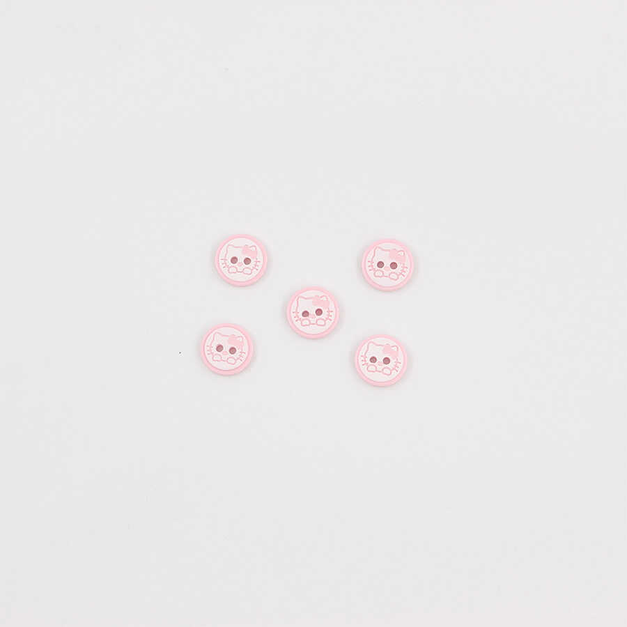 Hello Kitty Baskılı Bebe Düğme(5 Ad.)- TOZ PEMBE-No:11